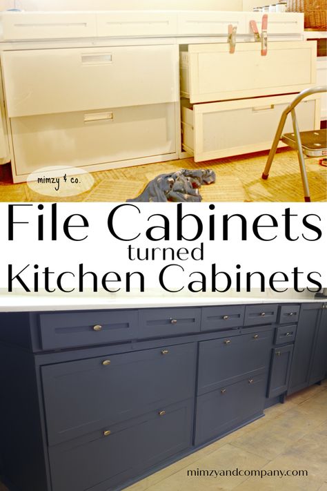 file cabinets turned kitchen cabinets Alternative Kitchen Cabinets, Diy File Cabinet, Metal Kitchen Cabinets, File Cabinet Makeover, Kitchen Cabinet Inspiration, Kitchen Cabinet Drawers, Metal Filing Cabinet, File Cabinets, Lateral File Cabinet