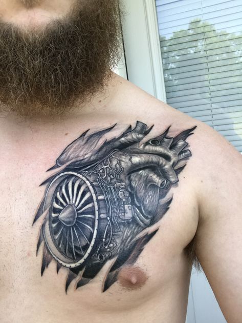 Airplane Mechanic Tattoo, Aviation Mechanic Tattoo, Jet Engine Tattoo, Heart Engine Tattoo, Aircraft Tattoo Ideas, Aircraft Mechanic Tattoo, Airplane Tattoo Design, Aircraft Tattoo, Aviation Tattoo