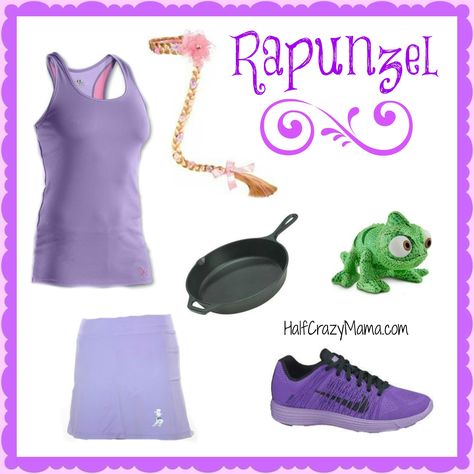 Easy Disney Running Costume Ideas- rapunzel Disney Running Outfits, Disney Cosplay Ideas, Disneyland Half Marathon, Disney Running, Disney Races, Run Disney Costumes, Disney Marathon, Rapunzel Costume, Disney Costume