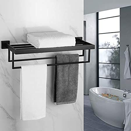 Toallero Ideas, Wall Towel Racks, Mounted Towel Rack, Wall Mounted Towel Rack, Double Towel Bar, Towel Shelf, Geometric Elements, Black Towels, Bathroom Hardware Set