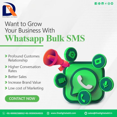 WhatsApp marketing is a type of DIGITAL marketing, which implies promoting a brand through WhatsApp. This channel helps brands reach an enormous audience, build strong relationships with customers, and increase sales.

Call/ WhatsApp- 9599064933
Visit- www.thedigitaladd.com
Mail : sales@thedigitaladd.in

#Whatsappmarketing #bulkwhatsapp #promotion  #onlineplatform #advertisingagency##websitedevelopmentservice #brandmarketing #digitalmarketing  #thedigitaladd Work Hacks, Work Hack, Whatsapp Marketing, App Marketing, Marketing Poster, Online Marketing Strategies, Social Media Marketing Agency, Sms Marketing, Skin Clinic