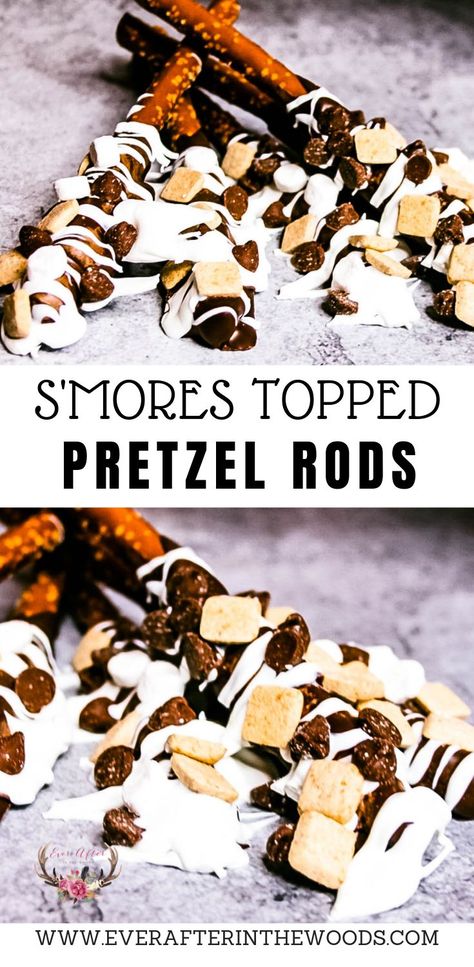 S’mores Pretzel Rods, Frozen Pretzels, Melt Chocolate In Microwave, Cookout Recipes, Church Halloween, Pretzel Treats, Chocolate Covered Pretzel Rods, Camping Desserts, Bakery Style Muffins