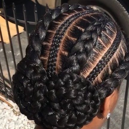 Six Braids Cornrow, Feed In Braids Updo Buns, 7 Feed In Braids, Feed In Braid Bun, 4 Feed In Braids Hairstyles With Bun, Braided Back Bun, 4 Cornrows Braids Black Women, 5 Feed In Braid Styles, 4 French Braids