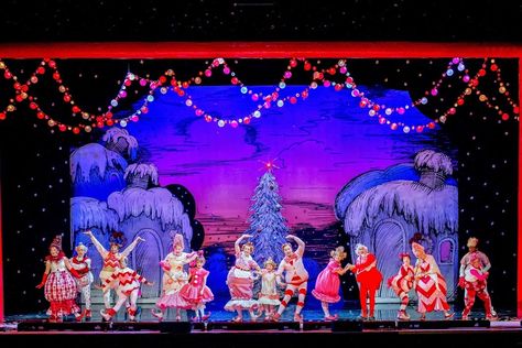 Christmas Set Design, Kids Having Fun, Christmas Stage, Grinch Who Stole Christmas, Xmas Theme, Fake Snow, The Grinch Stole Christmas, Colored Lights, Christmas Program