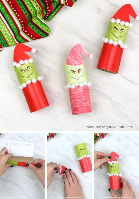 This cardboard tube Grinch craft for kids is a fun Christmas activity to make with the kids at home or in the classroom. Download our free template in full color or black and white and let the kids color them in. Great for toddlers, preschool and kindergarten kids.  #simpleeverydaymom #cardboardtubecrafts #kidscrafts #grinchcrafts #toiletpaperrollcrafts #christmascrafts #xmascrafts Grinch Craft, Fun Toilet, Grinch Crafts, Christmas Toilet Paper, Christmas Crafts For Kids To Make, Christmas Paper Crafts, Toilet Paper Roll Crafts, Christmas Activities For Kids, Paper Roll Crafts