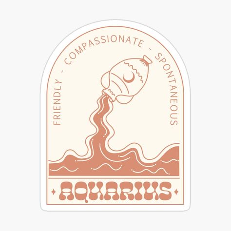 Aquarius Illustration Zodiac, Aquarius Design Art, Aquarius Aesthetic Zodiac, Aquarius Logo, Aquarius Painting, Aquarius Illustration, Aquarius Print, Aquarius Sticker, Zodiac Sign Illustration