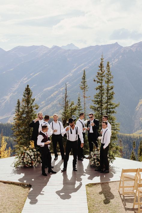 Breathtaking Early Autumn Wedding in the Mountains | Rocky Mountain Bride Wedding Arch Mountains, Black And White Mountain Wedding, Elegant Mountain Wedding, Black People Weddings, Groomsmen Style, Wedding In The Mountains, Black And White Wedding Theme, Aspen Wedding, Wedding Theme Inspiration