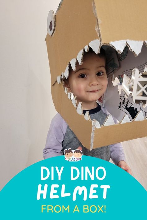 Learn to make a diy dinosaur costume out of carboard with this simple step by step guide. | diy dinosaur costume toddlers | cardboard crafts | cardboard mask | cardboard box crafts Cardboard Box Costume, Diy Dinosaur Costume, Toddler Dinosaur Costume, Costume Dinosaure, Kids Dinosaur Costume, Make A Dinosaur, Diy Dinosaur, Cardboard Costume, Dino Costume