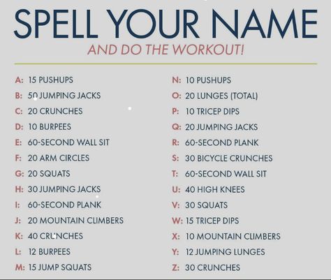 Your Name Workout, Name Workout, Spell Your Name Workout, Teen Workout Plan, Summer Body Workout Plan, Stop Being Lazy, Cheer Workouts, Spell Your Name, Being Lazy