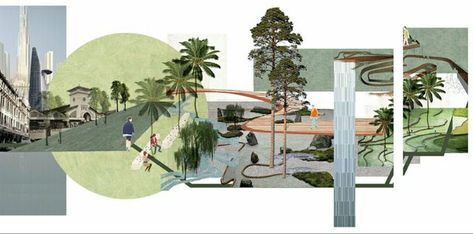 River Collage Architecture, Presentation Board Landscape Layout, Key Plan Architecture Presentation, Architecture Photo Collage, User Profile Architecture, Landscape Portfolio Layout, Landscape Architecture Collage, Mood Board Architecture, Art In Architecture