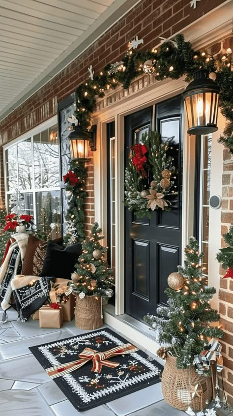 Door Christmas Decorations, Outdoor Christmas Decoration Ideas, Front Door Christmas Decorations, Front Door Christmas, Christmas Front Door, Cozy Christmas Decor, Christmas Decorations Ideas, Porch Decorations, Christmas Front Doors