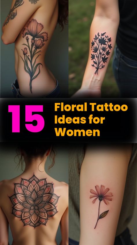 Floral Tattoo Ideas for Women Types Of Flowers Tattoo, Ornamental Floral Tattoo, Floral Tatoos, Tattoo Ideas Dainty, Floral Tattoo Ideas, Tattoos Female, Flower Tattoo Ideas, Tasteful Tattoos, Forearm Tattoo Women