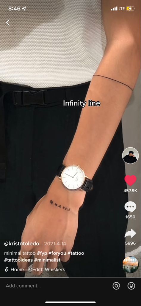 I want to get an infinity line with my parent's name on it Line Tattoo, Minimal Tattoo, Line Tattoos, Cluse Watch, Silver Watch, Tatting, I Want, Tattoos