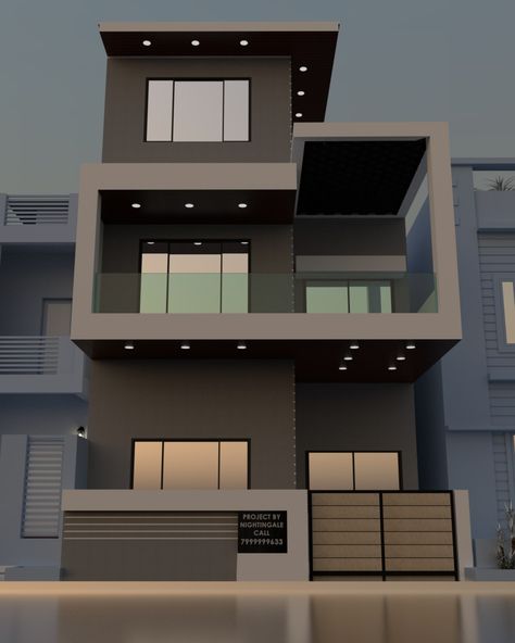 20 X 50 House Elevation, 20×50 House Elevation, 20 Ft Front Elevation, 20x50 House Elevation, Building Front Designs, House Window Design, Building Front, Duplex House Design, House Window