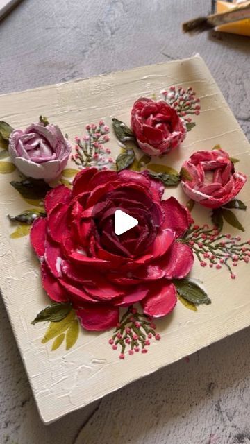 Itsy Bitsy on Instagram: "Watch and learn to make a Full bloom rose using little birdie sculpture paste.  Let’s Begin 😍  Save the post for later, share and tag someone who would find it useful!   Materials required-  Sculpture paste, Palette knives, Mixed media paste ,Stretched canvas Matte varnish   Project by @balanivetha_   Step by step process    Apply a layer of mixed media paste mixed with suitable acrylic colours on the stretched canvas    Once the surface is dried completely, use the palette knives and sculpture paste to make some pretty flowers    Add buds, leaves and suitable elements   Diluted sculpture paste is filled inside a cone to make fillers    Apply two Coats of matte varnish once the painting is dried completely     #itsybitsycraftstore  #knifepainting #texturepainting Acrylic Colours, Knife Painting, Sculpture Painting, Exterior Paint Colors, Rose Painting, Art Workshop, Online Painting, Tag Someone Who, Tag Someone