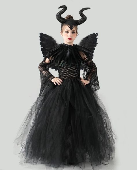 Maleficent Costume Kids, Maleficent Halloween Costume, Maleficent Cosplay, Home Halloween Costumes, Black Halloween Costumes, Maleficent Costume, Gonna In Tulle, Dark Queen, Witch Dress