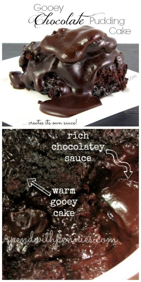 This easy chocolate pudding cake is quick to make! It creates its own rich sauce making it ooey gooey good.  If you like lava cake, you'll love this! Easy Chocolate Pudding, Gooey Cake, Chocolate Pudding Cake, Diy Easy Recipes, Lava Cake, Ooey Gooey, Pudding Cake, Lava Cakes, Hot Fudge