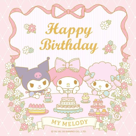 🌸.+PeachyPinkPrincess+.🌸 Hello Kitty And Friends Happy Birthday, Sanrio Bday Cards, Sanrio Happy Birthday Card, Happy Birthday Icons Aesthetic, Kawaii Birthday Wallpaper, Sanrio Birthday Cards, Birthday Card Hello Kitty, My Melody Happy Birthday, Mymelody Wallpapers