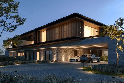 Villa Facade Design, Contemporary Mansion, Modern Tropical House, Contemporary Villa, Architecture Graphic Design, Two Storey House, Architecture Model House, Model House, Architecture Design Concept