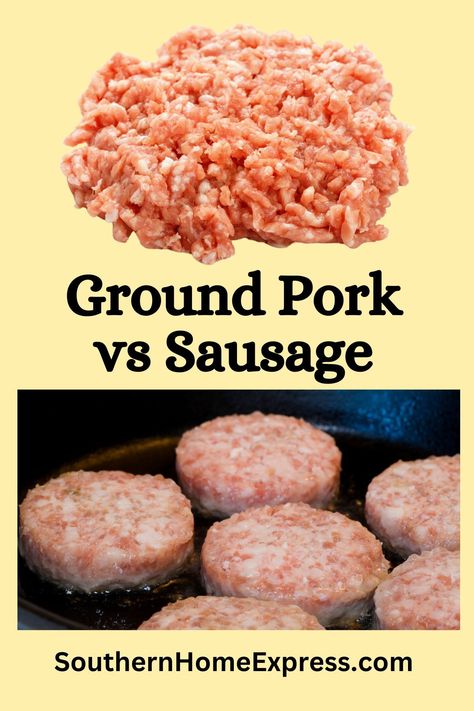 Ground pork vs pork sausage? Here are some of the differences, similarities, and how to use them in recipes. How To Make Sausage From Ground Pork, Ground Pork Sausage Recipes, Ground Pork Tacos, Sausage Tacos, Ground Sausage Recipes, Pork Sausage Recipes, Sausage Wrap, Grilled Beef Recipes, Ground Pork Recipes