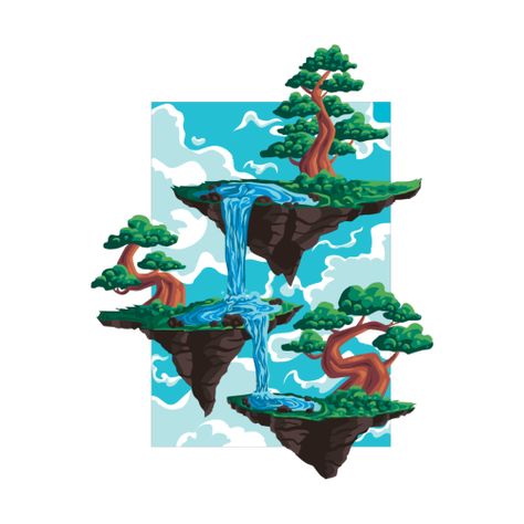 Island Tattoo, Floating Islands, Floating Garden, Floating Island, Sketch Tattoo Design, Water Drawing, Isometric Art, Island Art, Tree Illustration