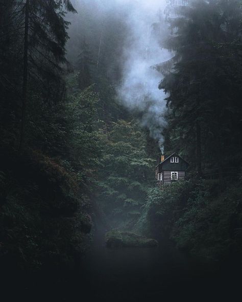 Cabin In The Woods Aesthetic, Dark Forest Aesthetic, Fairytale House, Cabin Aesthetic, Cabin In The Mountains, Boat Ride, Forest House, The Fog, Cabin In The Woods