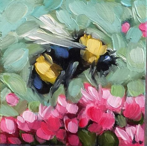 Bumblebee Painting, Bee Painting, Insect Art, Bee Art, Knife Painting, Painting Class, Mini Paintings, Small Paintings, Palette Knife