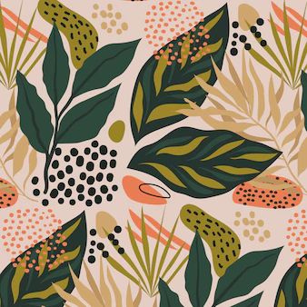 Water Colour Flower, Mexican Pattern, Leaves Pattern Design, Hand Drawn Leaves, Abstract Leaves, Gouache Art, Hand Drawn Pattern, Plant Pattern, Leaves Pattern