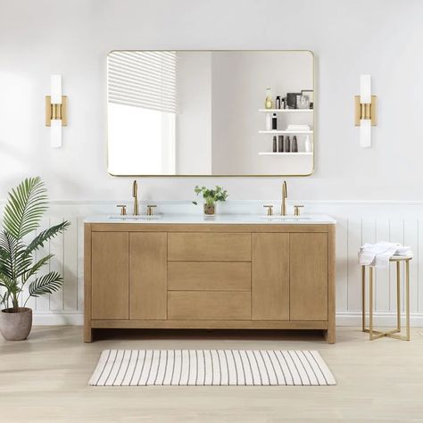 Joss & Main Raye 72" Double Bathroom Vanity Set with Quartz Top & Reviews | Wayfair Minimalist Bathroom Design, Farmhouse Scandinavian, White Quartz Countertop, Double Bathroom, Double Bathroom Vanity, Minimalist Bathroom, Bathroom Vanity Set, Soft Close Doors, Bathroom Space