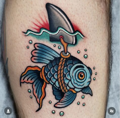 Traditional Surfboard Tattoo, American Traditional Naval Tattoos, Traditional Treasure Chest Tattoo, Trad Sea Tattoo, Whimsical American Traditional Tattoo, Men Color Tattoo Ideas, Blue American Traditional Tattoo, Banana Split Tattoo, American Traditional Oyster Tattoo