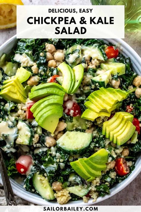 This Chickpea and Kale Salad Recipe With Lemon Honey Dressing is full of nutritious, filling ingredients, ready in under 15 minutes.   via @sailor_bailey Lemon Honey Dressing, Sailor Bailey, Recipe With Lemon, Pea Salad Recipes, Honey Dressing, Kale Salad Recipes, Superfood Salad, Lemon Honey, Chick Pea