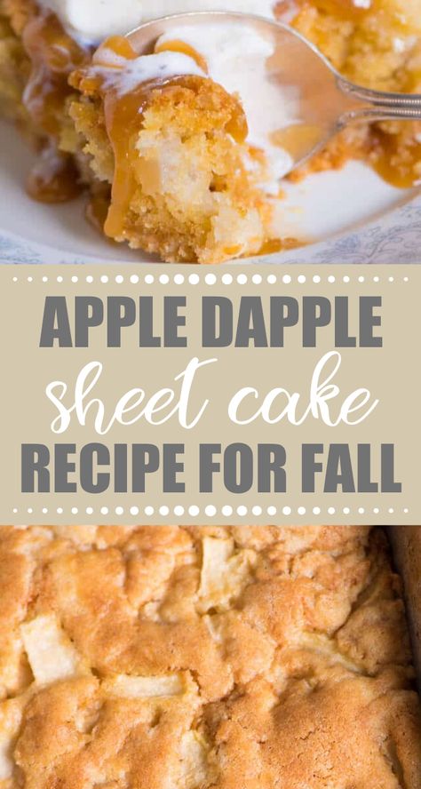 This Amish apple dapple cake recipe comes from my favorite Amish cookbook that I’ve had since I was newly married. What caught my attention was the simplicity of this recipe.  Normally apples are paired with cinnamon (such as in this apple snack cake), but there are some {crazy} people out there who don’t like cinnamon. If you fit that category, this is the cake for you. It has a simple, sweet vanilla flavor that pairs perfectly with a cup of coffee for breakfast. Apple Kuchen Recipe, Apple Dapple Cake, Apple Dapple, Apple Cake Recipe Easy, Apple Dessert Recipes Easy, Apple Muffin Recipes, Apple Snacks, Sheet Cake Recipes, Vanilla Flavor