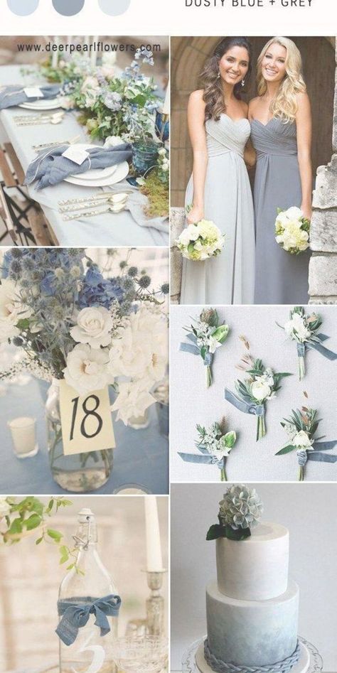 Elegant Dusty Blue and Grey wedding colors Wedding Color Schemes Blue, Witch Wedding, Wedding Theme Color Schemes, Wedding Color Pallet, Wedding Color Combos, Wedding Color Scheme, Light Blue Wedding, Blue Themed Wedding, Dusty Blue Wedding