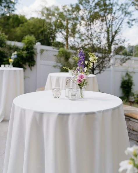 Cocktail hour is included in our wedding & event packages! From your choice of passed hors d'oeuvres to cocktail tables on the pond terrace we've got you and your guests covered to get your reception off to a great start. Venue, Planning & Design: CJ’s Off the Square Flowers: @calirootsdesigns Rentals: @southerneventsonline Photography: @bymckenziephoto . . . . #cjsoffthesquare #gardenwedding #nashvillewedding #gardenweddings #outdoorweddingvenue #franklintn #franklinwedding #franklinweddi... Cocktail Hour Setup Wedding, Backyard Wedding Cocktail Hour, Garden Wedding Cocktail Tables, Cocktail Tables Wedding, Cocktail Reception Wedding, Garden Cocktail Hour, Cocktail Hour Wedding Entertainment, Greenhouse Cocktail Hour, Extended Cocktail Hour Wedding