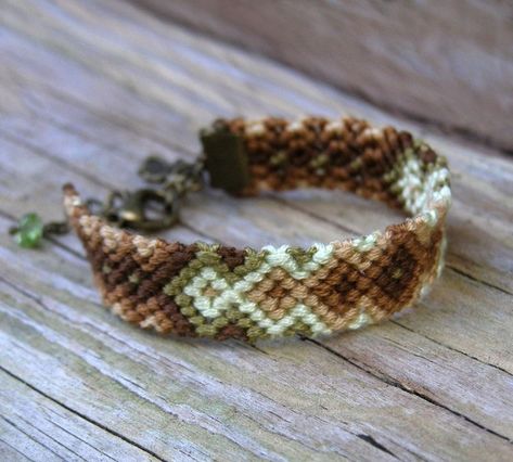 Green Embroidery Bracelet, Green And Brown Friendship Bracelet, Earth Tone Friendship Bracelet, Brown Friendship Bracelet, Green Friendship Bracelet, Four Leaf Clover Charm, Raw Peridot, Lucky Four Leaf Clover, String Bracelet Patterns