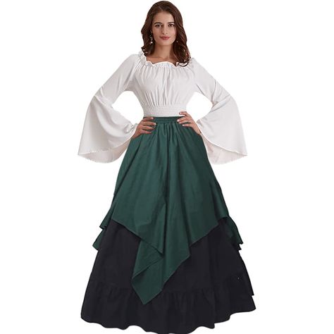 PRICES MAY VARY. Material -Polyester Style -Renaissance medieval long costume peasant dress for women, Gothic Victorian fancy costumes dresses with trumpet sleeve, Vintage elastic waist masquerade party dress Features -Long flare trumpet sleeves, Round neck, Floor Length, Elastic Waist.The irregular costume peasant dress combined stylish with retro style, make people more elegant Occasions - The victorian lolita dress is suitable for Masquerade and Cosplay Party, Costume party, renaissance festi Medieval Costume Women, Womens Medieval Dress, Victorian Dress Gown, Masquerade Party Dresses, Victorian Fancy Dress, Gothic Victorian Dresses, Gaun Abad Pertengahan, Scottish Dress, Victorian Dresses