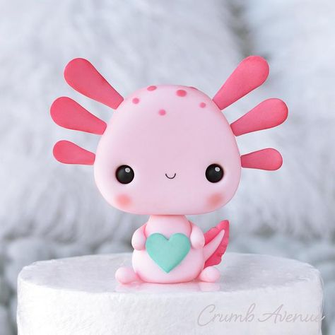 Fondant Axolotl, Axolotl Cake Topper, Axolotl Party Decorations, Axolotl Cakes, Axolotl Cake Ideas, Axolotl Birthday Party Ideas, Axolotl Party Ideas, Axolotl Birthday Cake, Polymer Clay Axolotl