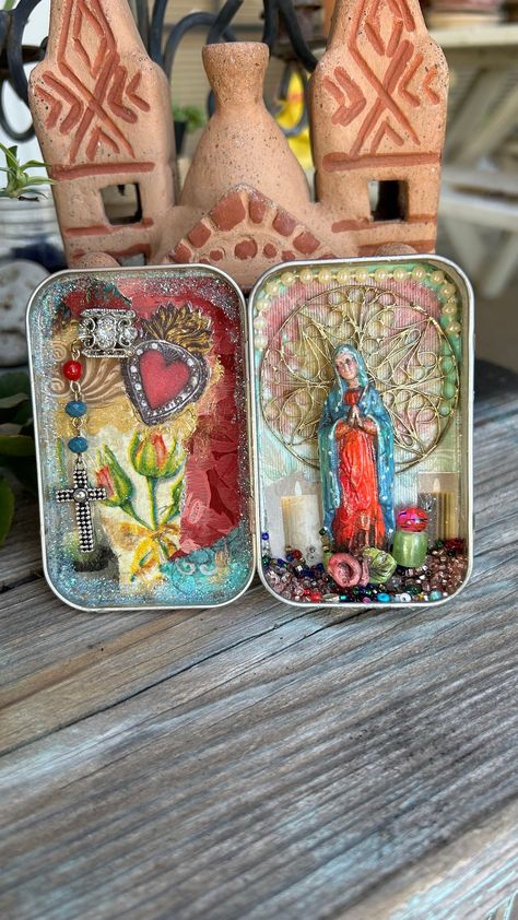 Pocket Shrine, Shrines Box, Shrines Art, Personal Altar, Altoid Tin, Catholic Crafts, Altered Tins, Mint Tins, Prayer Box