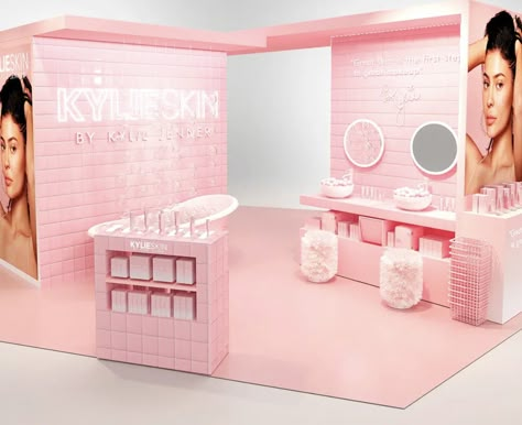 Pink Booth Design, Beauty Expo Booth Ideas, Pink Laboratory, Launch Event Ideas, Experiential Marketing Events, Beauty Expo, Store Shelves Design, Stand Feria, Trajes Kylie Jenner