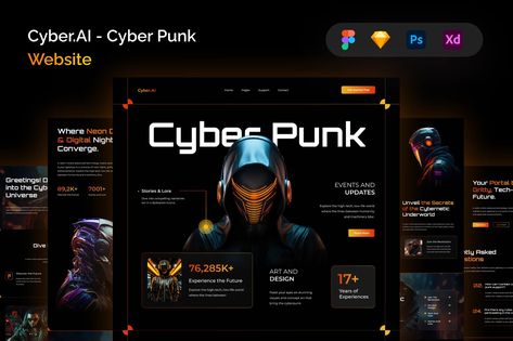 Cyber.AI - Cyber Punk Website, Websites, UX and UI Kits ft. cyber & it - Envato Cyberpunk Instagram Feed, Robotics Website Design, Cyberpunk Website Design, Sci Fi Website Design, Cyberpunk Stream Overlay, Futuristic Robot, Modern Website Design, Tech Updates, Template Site