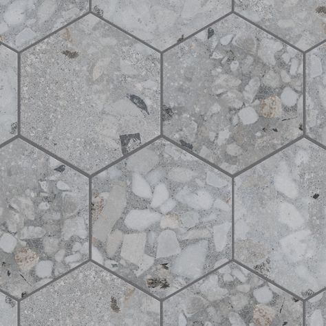 Gray Hexagon Tile, Affinity Tile, Hexagon Floor, Fireplace Facade, Merola Tile, Tile Saw, Porcelain Floor, Hexagon Tiles, Porcelain Flooring