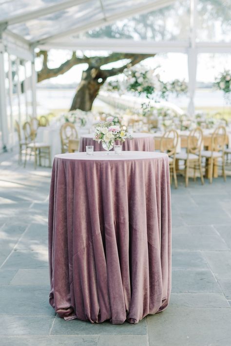 Mauve Wedding Inspiration, Cocktail Table Decor, Welcome Table, Rose Velvet, Gold Candle Sticks, Wedding Table Linens, Southern Bride, Wedding Linens, Satin Wedding