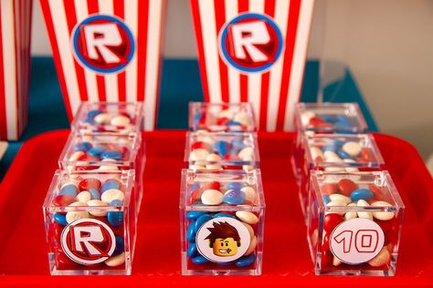 Roblox Candy Favor Cubes from a Roblox Birthday Party on Kara's Party Ideas | KarasPartyIdeas.com (15) Roblox Birthday Party Favors, Roblox Birthday Party Ideas For Boys, Roblox Themed Birthday Party, Party Food Hacks, Roblox Party Favors, Birthday Party Giveaways, Roblox Birthday Party, Roblox Birthday Cake, Roblox Party