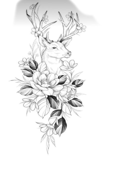 Floral Deer Tattoo, Aries Ram Tattoo, Ram Tattoo, Deer Tattoo, Feminine Tattoo, Piercing Studio, Aesthetic Tattoo, Elegant Tattoos, Hip Tattoo