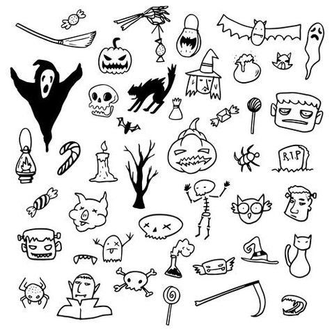 Halloween Things To Draw, Halloween Pictures To Draw, Scary Halloween Images, Halloween Tattoo Flash, Easy Halloween Drawings, Cute Halloween Drawings, Halloween Doodles, Horror Drawing, Little Doodles