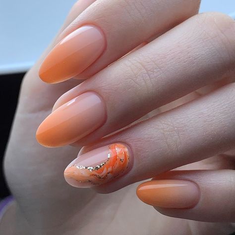 Orange Nail Designs Almond, Orange Wedding Nails, French Manicure Gel Nails, Spirit Nails, Orange Ombre Nails, Almond Acrylic Nails Designs, Milky Nails, Happy Nails, Almond Acrylic Nails