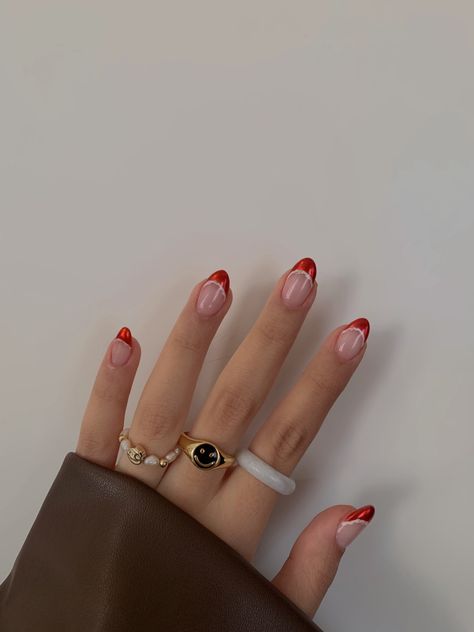 White French Tip Nails, Maroon Nail Designs, Line Nail Designs, Red Chrome Nails, Deep Red Nails, Sophisticated Nails, Natural Nails Manicure, Red Gel Nails, The Man Of My Dreams