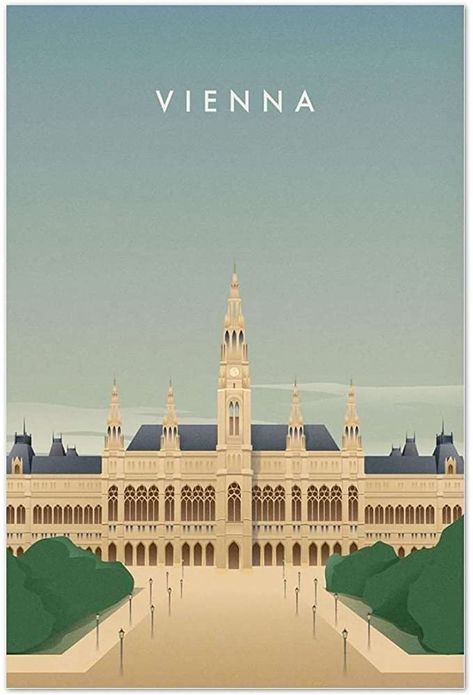 Vienna Austria Travel Poster, Vienna Aesthetic Wallpaper, Vienna Postcard, Country Checklist, Vienna Illustration, Ivy Prints, Vienna Poster, Wall Art For Men, Vienna Austria Travel