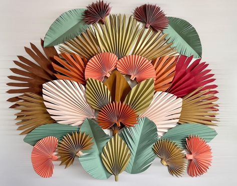 Art Deco Party Decor, Tropical Backdrop Ideas, Tropical Decor Party, Palm Leaf Decor, Boho Color, Paper Leaves, Paper Butterfly, Paper Flower Backdrop, Butterfly Birthday