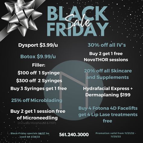 Black Friday Botox Sale, Spa Promo, Black Friday Promo, Black Friday Flyer, Spa Specials, Esthetician Marketing, Spa Wellness, Black Friday Specials, Medical Spa